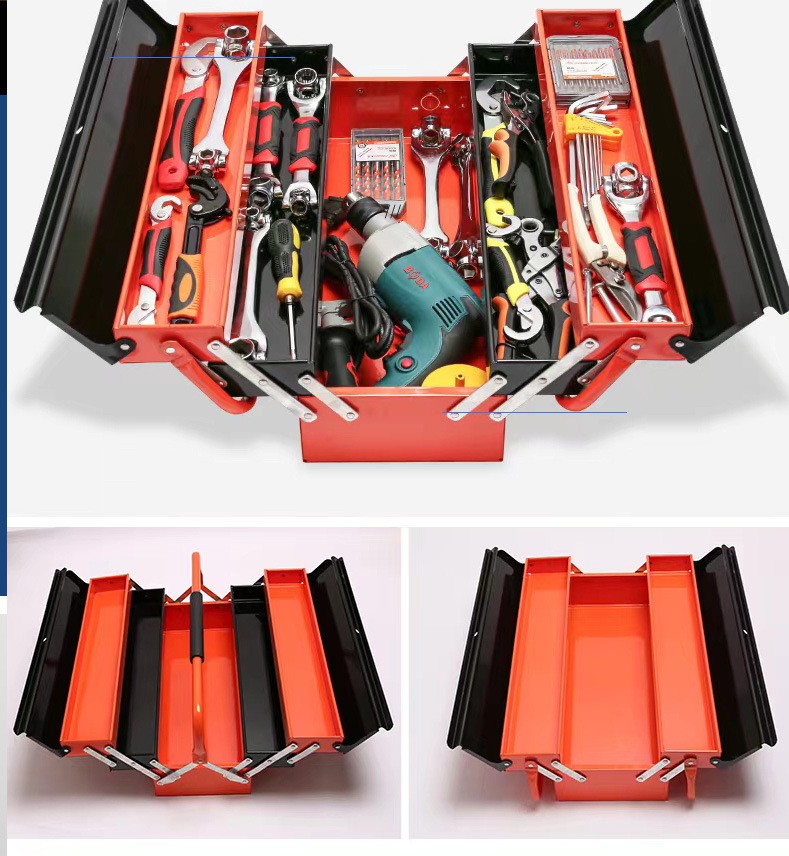 三层手提工具箱多功能家用工具盒工具盒加大加厚折叠工具盒铁皮箱